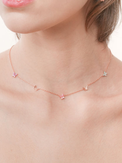 Soft Flutter Butterfly Charm Necklace Spring Pastels 18K Rose Gold (4) – Mondays Made Flower & Birthstone Jewelry Singapore