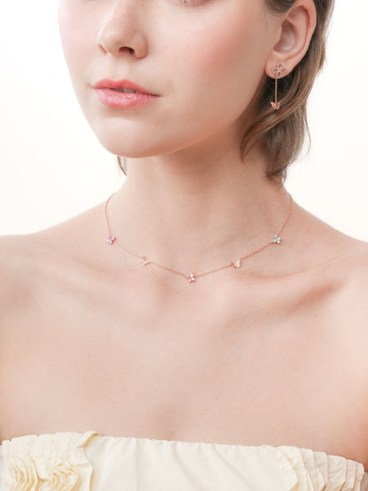 Soft Flutter Butterfly Charm Necklace Spring Pastels 18K Rose Gold (5) – Mondays Made Flower & Birthstone Jewelry Singapore