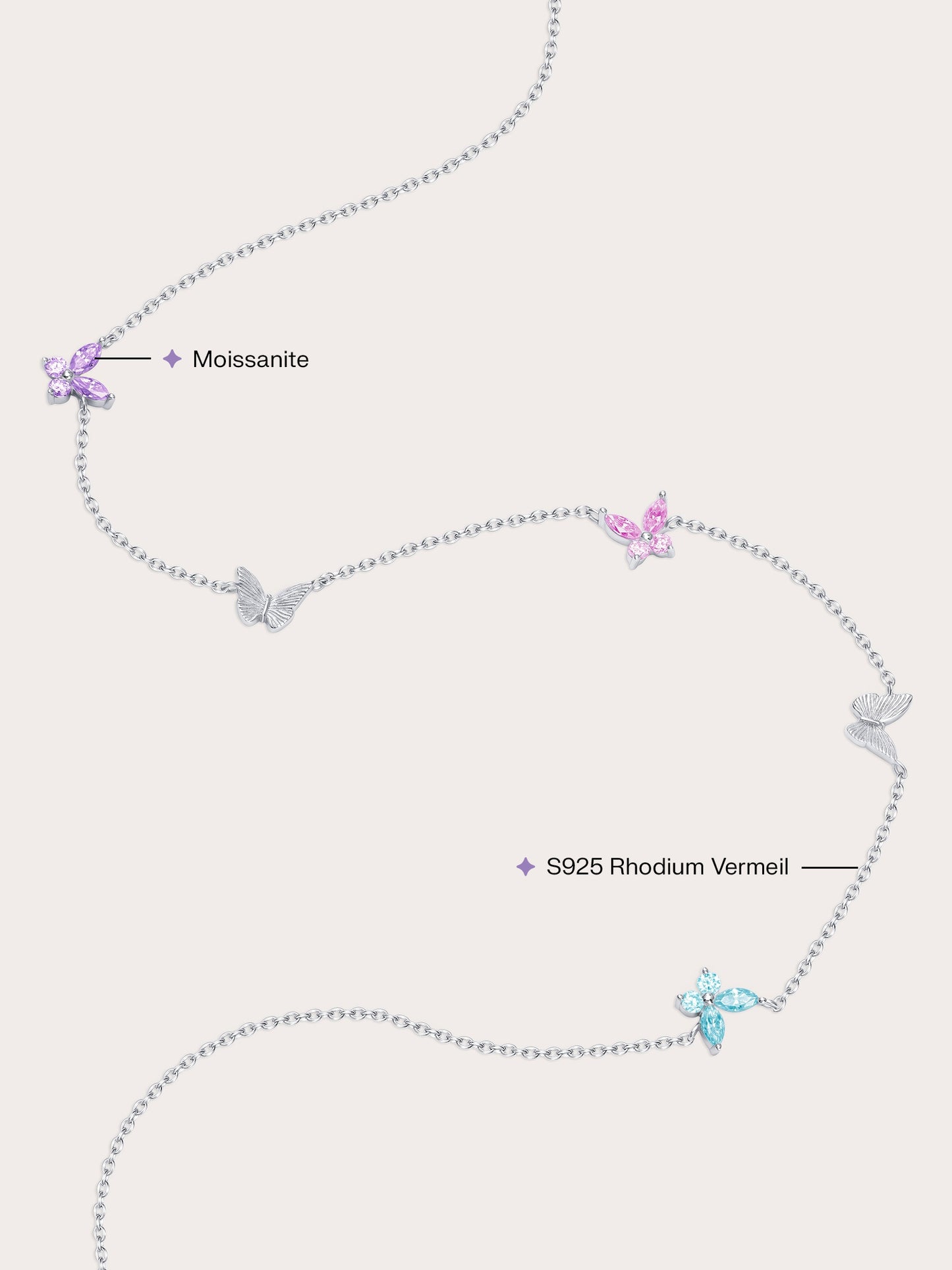 Soft Flutter Butterfly Charm Necklace - Spring Pastels