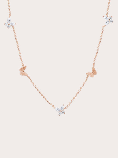 Soft Flutter Butterfly Charm Necklace White 18K Rose Gold (1) – Mondays Made Flower & Birthstone Jewelry Singapore