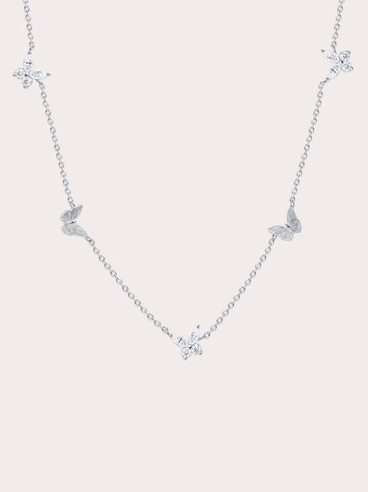 Soft Flutter Butterfly Charm Necklace White S925 Silver Rhodium (1) – Mondays Made Flower & Birthstone Jewelry Singapore