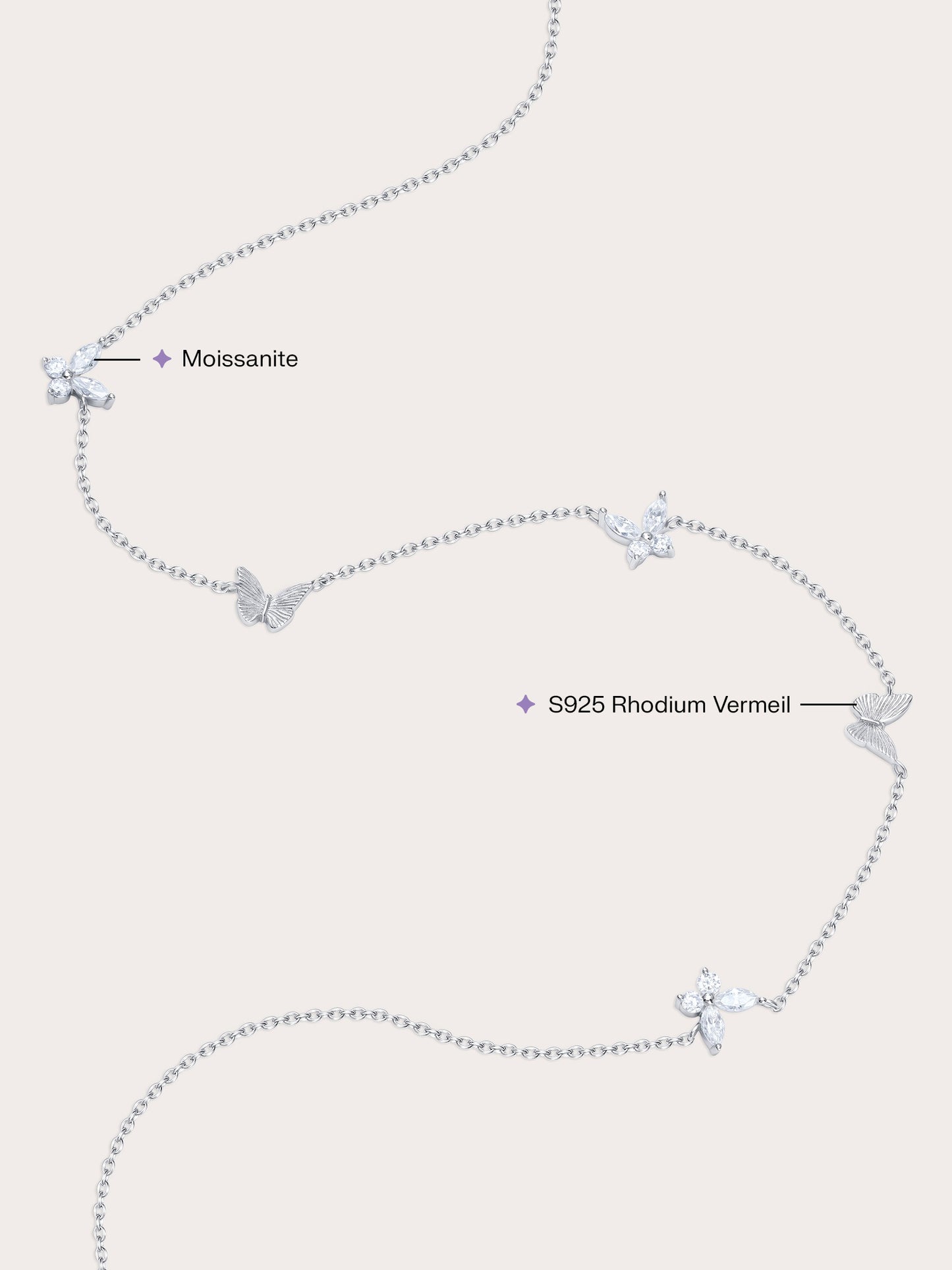 Soft Flutter Butterfly Charm Necklace - White