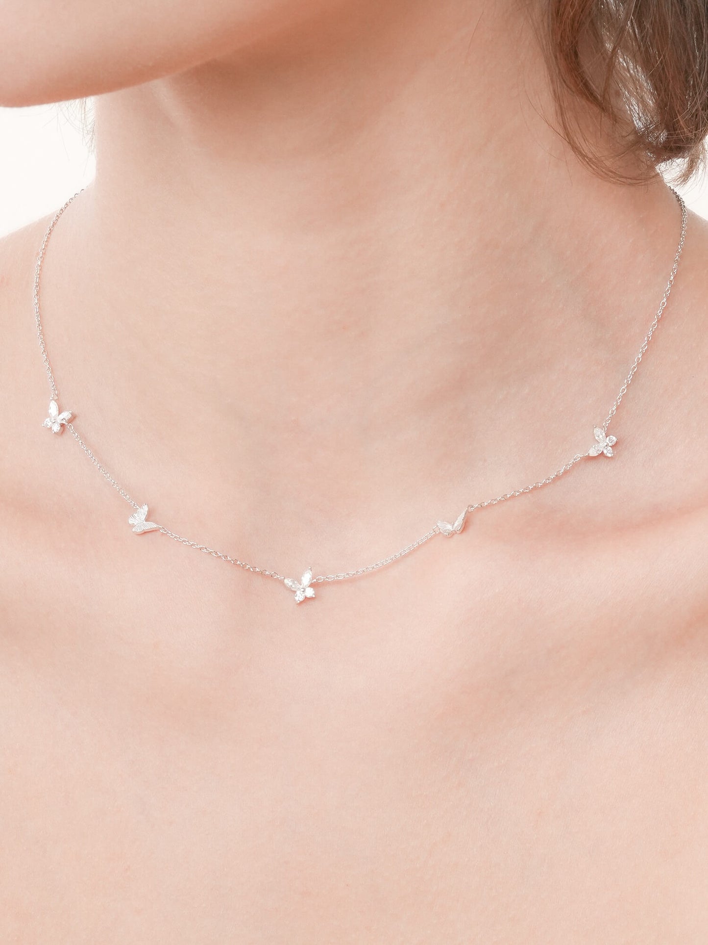 Soft Flutter Butterfly Charm Necklace - White