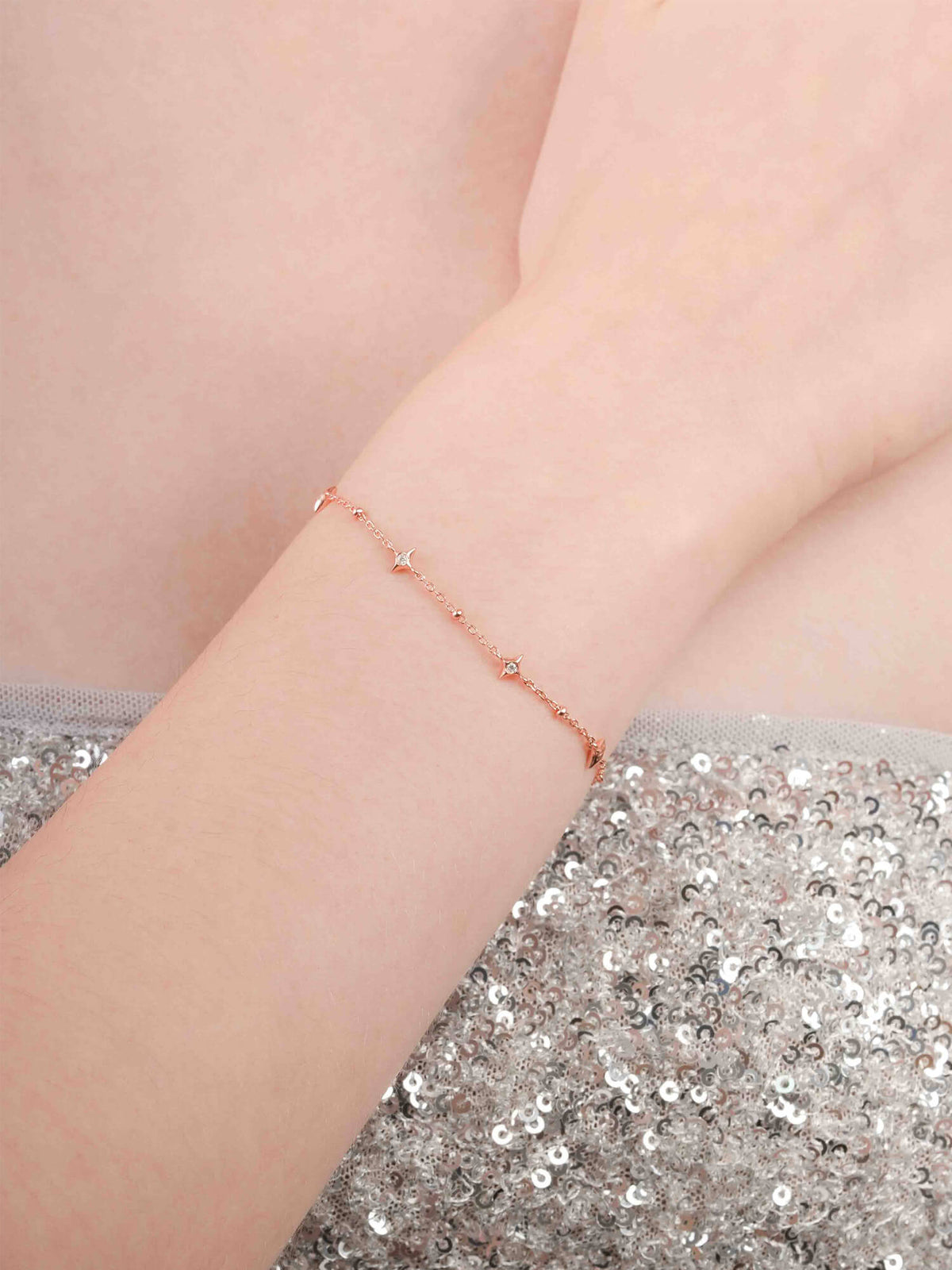 Sparkle Chain Bracelet 18K Rose Gold (4) – Mondays Made Flower & Birthstone Jewelry Singapore
