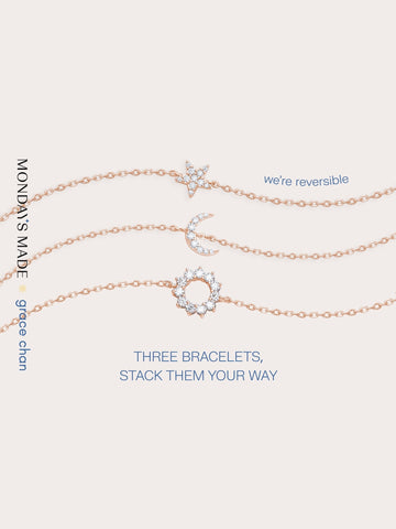 Star Moon Sun Bracelet Set 18K Rose Gold (1) – Mondays Made Flower & Birthstone Jewelry Singapore