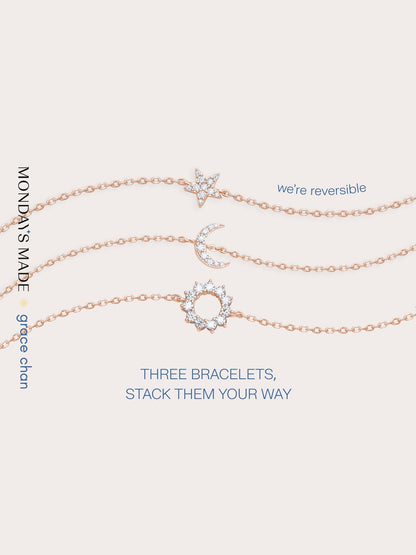 Star Moon Sun Bracelet Set 18K Rose Gold (1) – Mondays Made Flower & Birthstone Jewelry Singapore