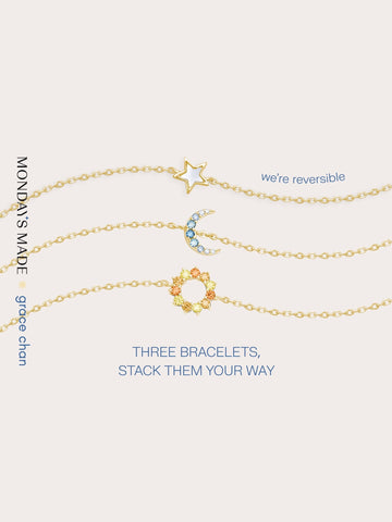Star Moon Sun Bracelet Set 18K Gold (1) – Mondays Made Flower & Birthstone Jewelry Singapore