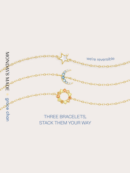 Star Moon Sun Bracelet Set 18K Gold (1) – Mondays Made Flower & Birthstone Jewelry Singapore