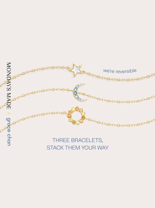 Star Moon Sun Bracelet Set 18K Gold (1) – Mondays Made Flower & Birthstone Jewelry Singapore