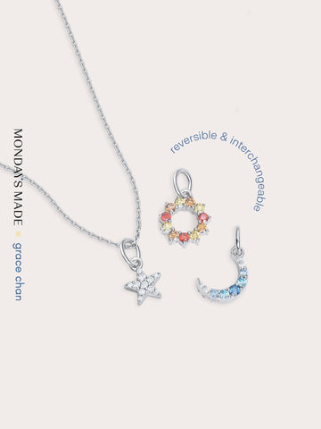 Star Sun Moon Necklace S925 Silver Rhodium (1) – Mondays Made Flower & Birthstone Jewelry Singapore