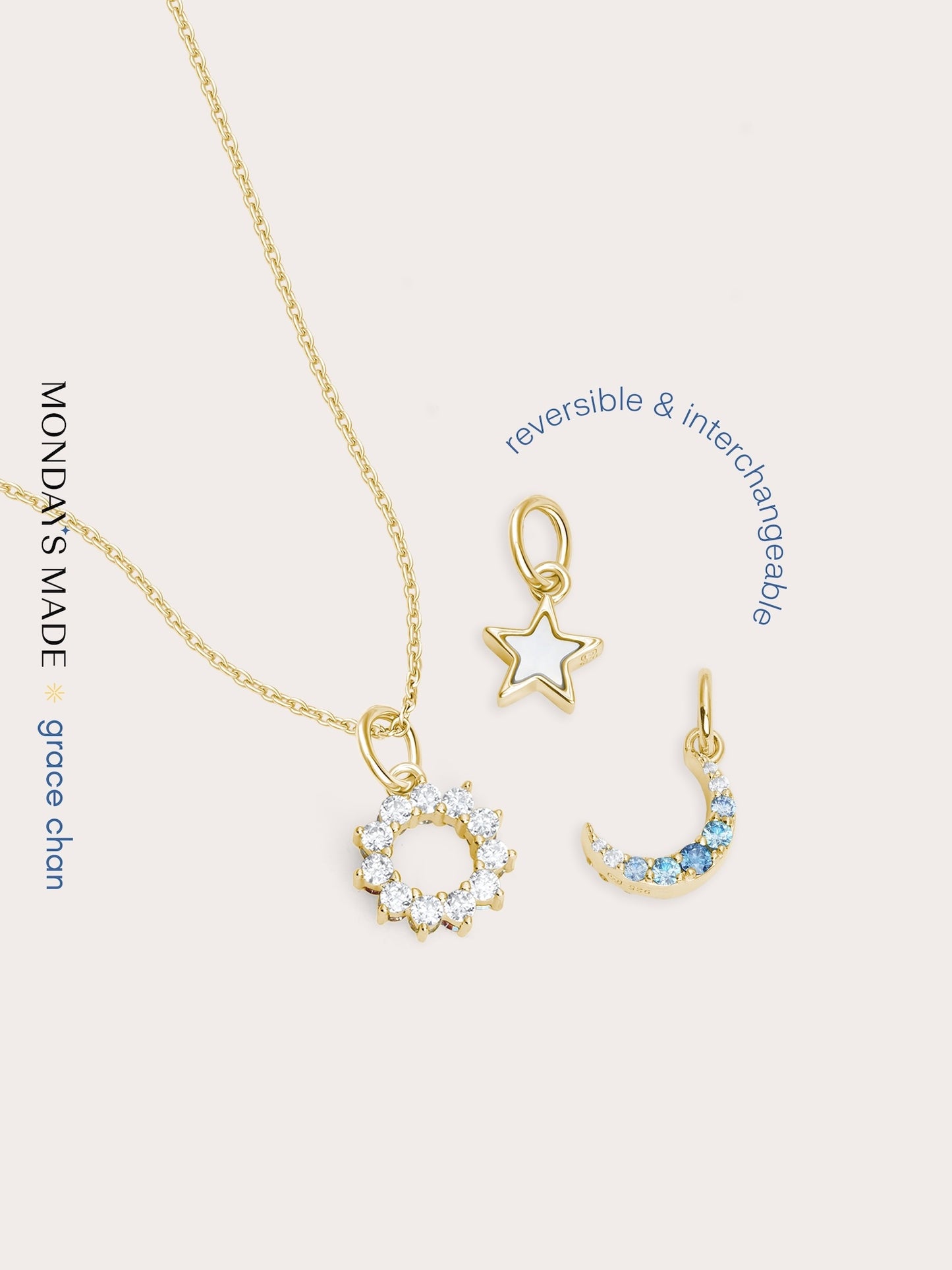 Sun, Moon & Star Pendant Necklace Set