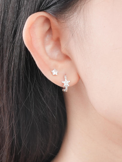 Starlight Huggie Earrings Reversible S925 Silver Rhodium (3) – Mondays Made Flower & Birthstone Jewelry Singapore