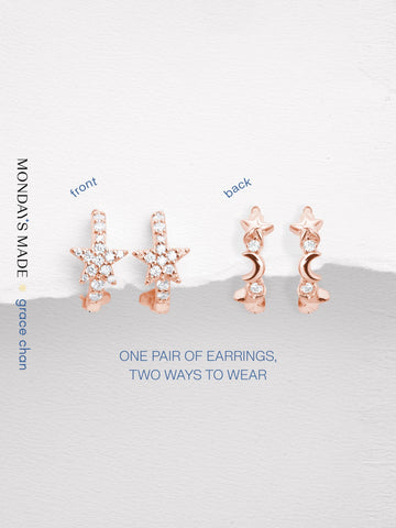 Starlight Huggie Earrings 18K Rose Gold Earrings – Mondays Made Flower & Birthstone Jewelry Singapore