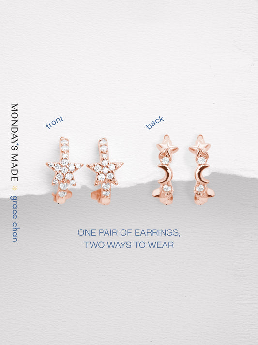 Starlight Huggie Earrings 18K Rose Gold Earrings – Mondays Made Flower & Birthstone Jewelry Singapore