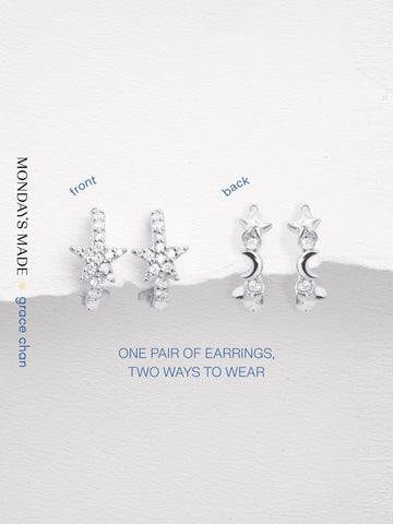 Starlight Huggie Earrings S925 Silver Rhodium Earrings – Mondays Made Flower & Birthstone Jewelry Singapore