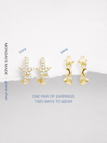 Starlight Huggie Earrings 18K Gold Earrings – Mondays Made Flower & Birthstone Jewelry Singapore
