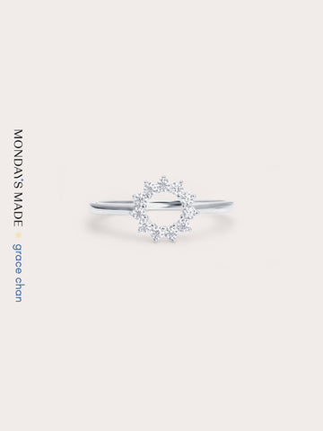 Sun Halo Ring S925 Silver Rhodium (5) – Mondays Made Flower & Birthstone Jewelry Singapore