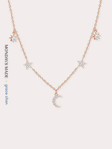 Sun Moon Stars Charm Necklace 18K Rose Gold (1) – Mondays Made Flower & Birthstone Jewelry Singapore