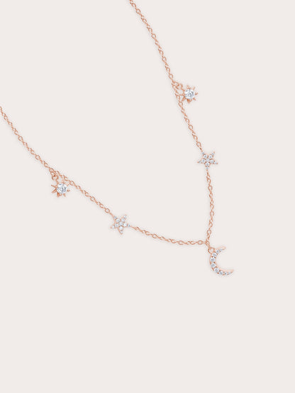 Sun Moon Stars Charm Necklace 18K Rose Gold (3) – Mondays Made Flower & Birthstone Jewelry Singapore