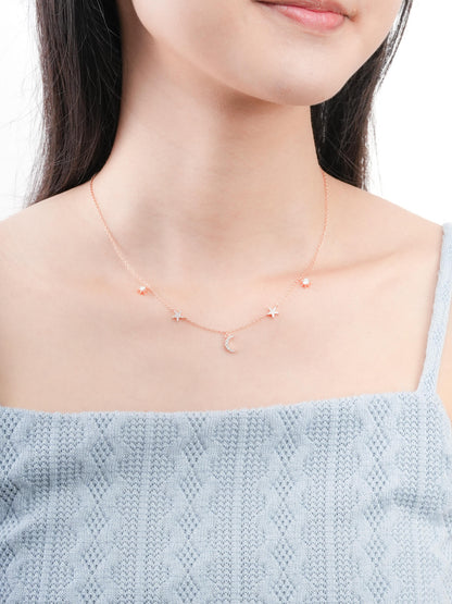 Sun Moon Stars Charm Necklace 18K Rose Gold (4) – Mondays Made Flower & Birthstone Jewelry Singapore