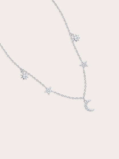 Sun Moon Stars Charm Necklace S925 Silver Rhodium (3) – Mondays Made Flower & Birthstone Jewelry Singapore