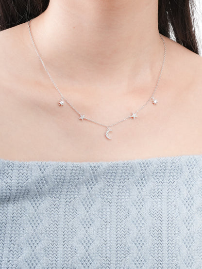 Sun Moon Stars Charm Necklace S925 Silver Rhodium (4) – Mondays Made Flower & Birthstone Jewelry Singapore