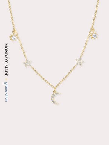 Sun Moon Stars Charm Necklace 18K Gold (1) – Mondays Made Flower & Birthstone Jewelry Singapore