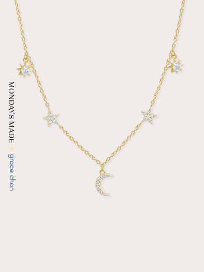 Sun Moon Stars Charm Necklace 18K Gold (1) – Mondays Made Flower & Birthstone Jewelry Singapore