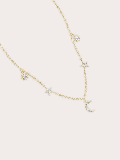 Sun Moon Stars Charm Necklace 18K Gold (3) – Mondays Made Flower & Birthstone Jewelry Singapore