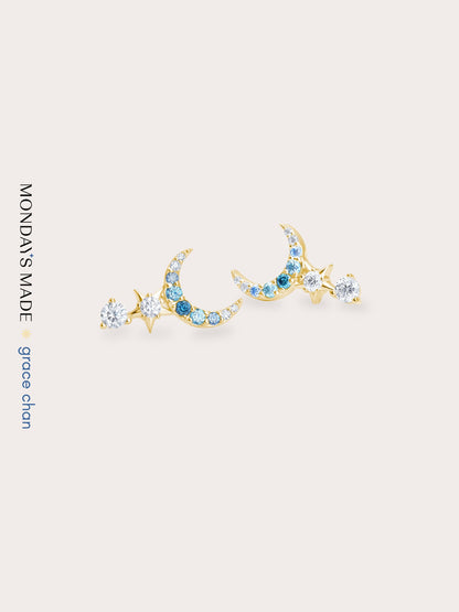 Sun Moon Stars Climber Earrings 18K Gold (2) – Mondays Made Flower & Birthstone Jewelry Singapore