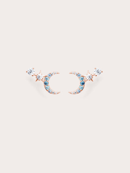 Sun Moon Stars Climber Stud Earrings 18K Rose Gold (1) – Mondays Made Flower & Birthstone Jewelry Singapore
