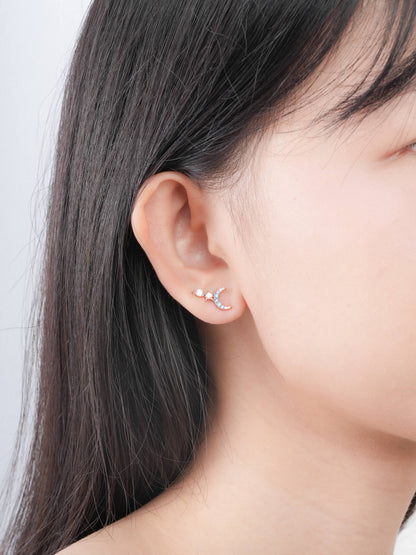 Sun Moon Stars Climber Stud Earrings 18K Rose Gold (2) – Mondays Made Flower & Birthstone Jewelry Singapore