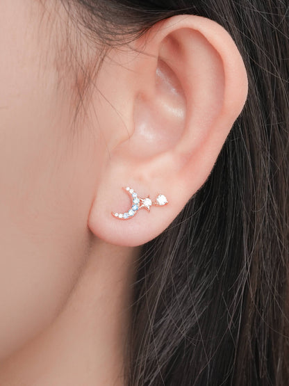 Sun Moon Stars Climber Stud Earrings 18K Rose Gold (3) – Mondays Made Flower & Birthstone Jewelry Singapore
