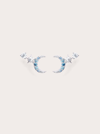 Sun Moon Stars Climber Stud Earrings S925 Silver Rhodium (1) – Mondays Made Flower & Birthstone Jewelry Singapore
