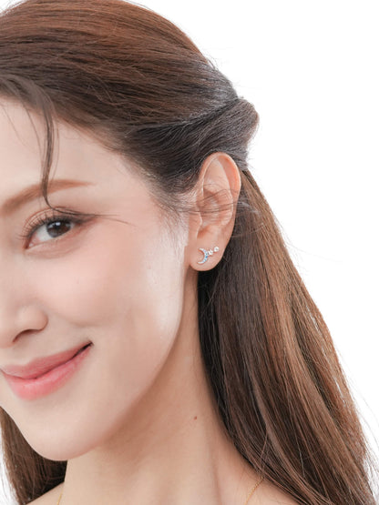 Sun Moon Stars Climber Stud Earrings S925 Silver Rhodium (2) – Mondays Made Flower & Birthstone Jewelry Singapore