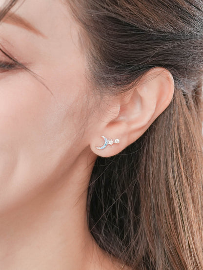Sun Moon Stars Climber Stud Earrings S925 Silver Rhodium (3) – Mondays Made Flower & Birthstone Jewelry Singapore