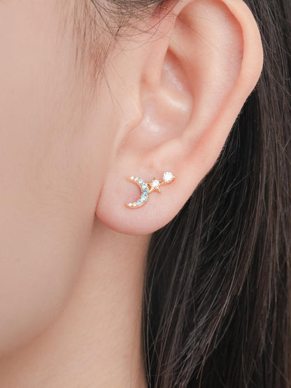 Sun Moon Stars Climber Stud Earrings 18K Gold (3) – Mondays Made Flower & Birthstone Jewelry Singapore