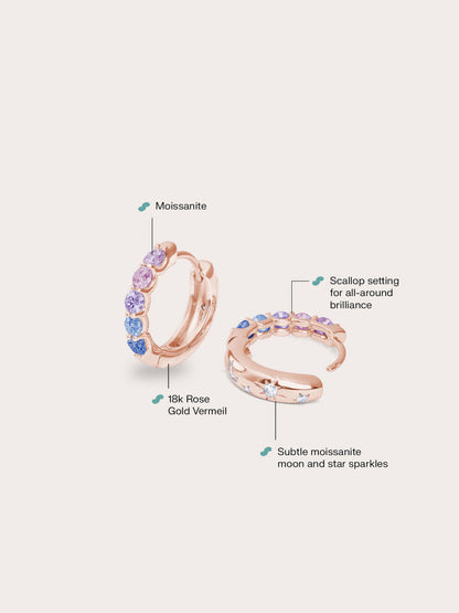 Sunset Moissanite Huggies 18K Rose Gold Up Down (2) – Mondays Made Flower & Birthstone Jewelry Singapore