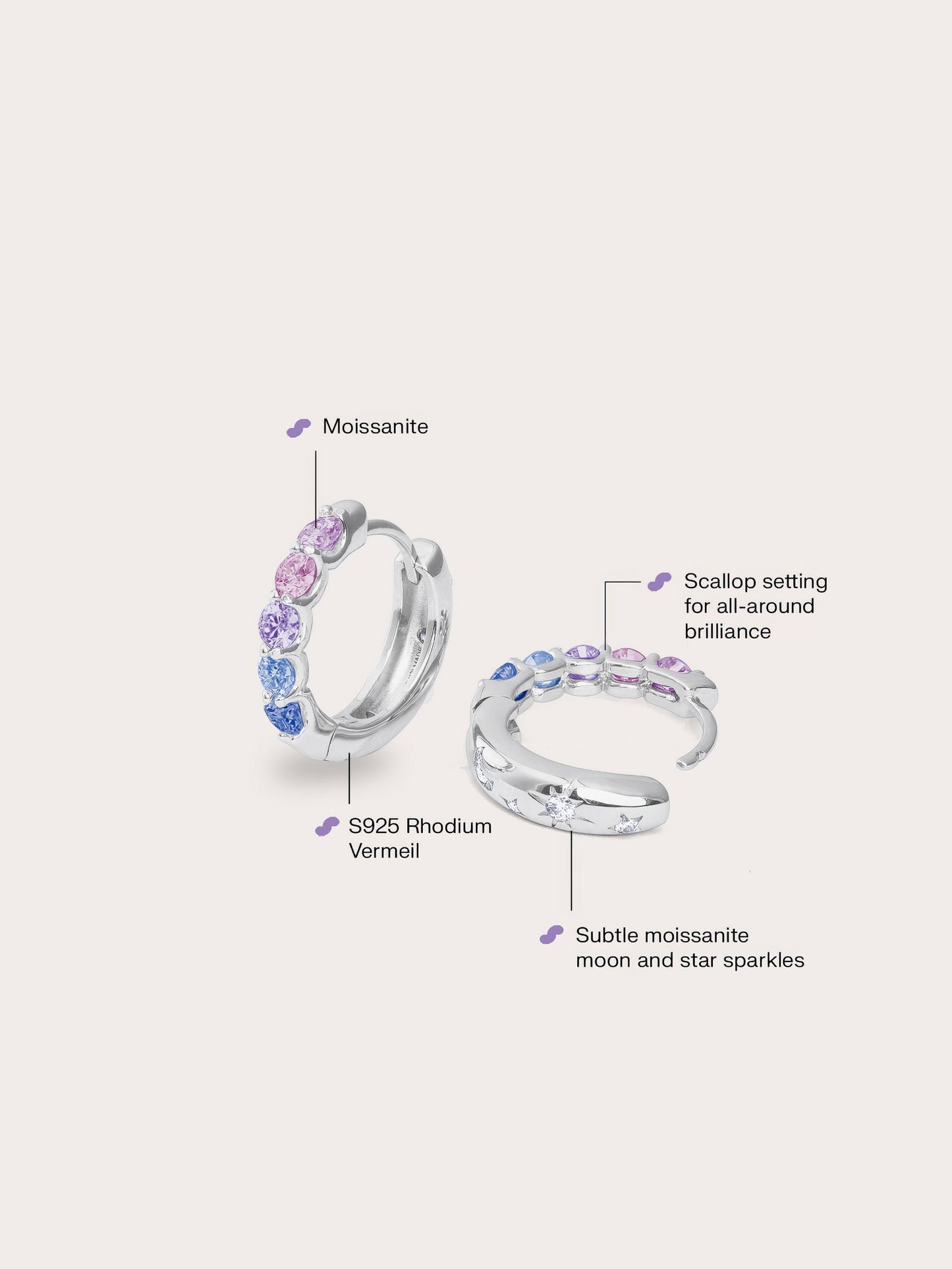 Lilac Sunset Moissanite Reversible Huggie Earrings