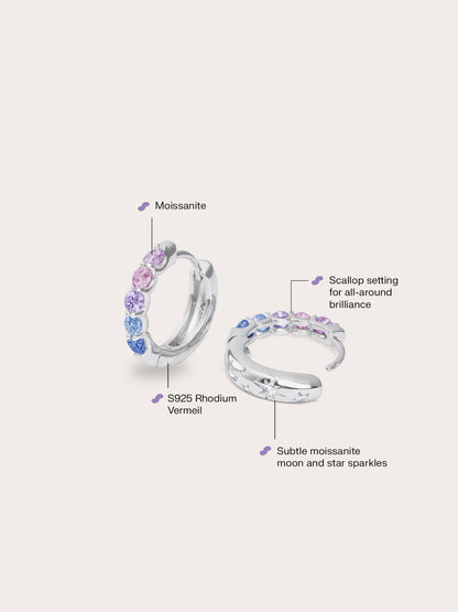 Sunset Moissanite Huggies S925 Silver Rhodium Up Down (2) – Mondays Made Flower & Birthstone Jewelry Singapore