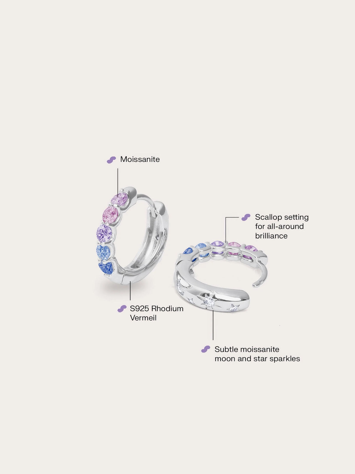 Lilac Sunset Moissanite Reversible Huggie Earrings