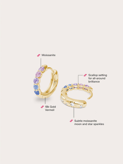 Sunset Moissanite Huggies 18K Gold Up Down (2) – Mondays Made Flower & Birthstone Jewelry Singapore
