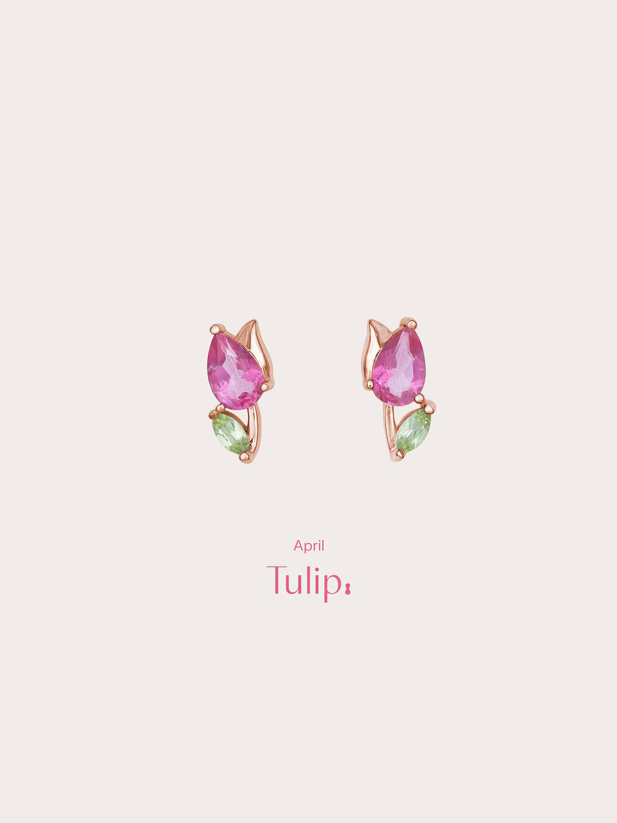 Tulip Stud Earrings 18K Rose Gold (4) – Mondays Made Flower & Birthstone Jewelry Singapore