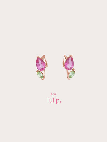 Tulip Stud Earrings 18K Rose Gold (4) – Mondays Made Flower & Birthstone Jewelry Singapore