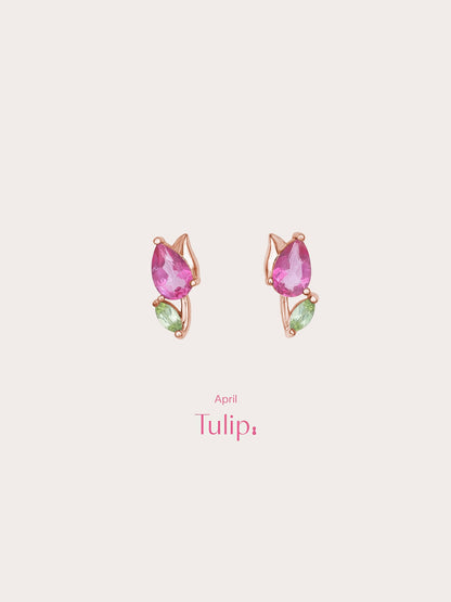 Tulip Stud Earrings 18K Rose Gold (4) – Mondays Made Flower & Birthstone Jewelry Singapore