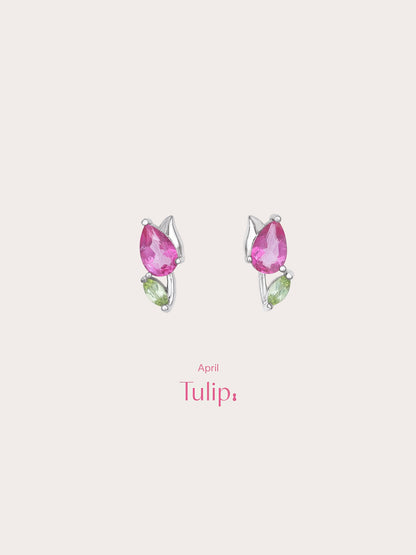 Tulip Stud Earrings S925 Silver Rhodium (5) – Mondays Made Flower & Birthstone Jewelry Singapore
