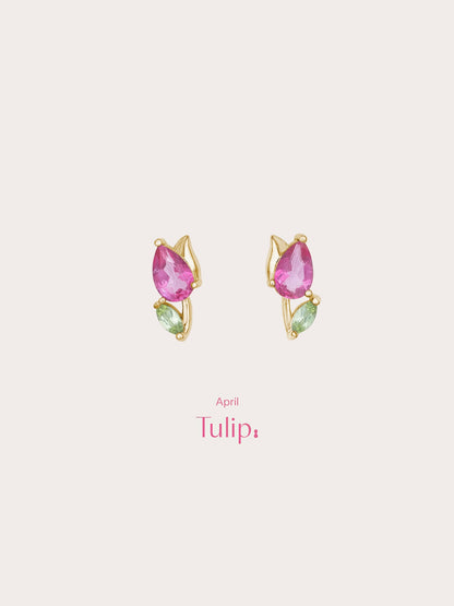 Tulip Stud Earrings 18K Gold (4) – Mondays Made Flower & Birthstone Jewelry Singapore