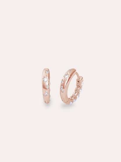White Moissanite Huggies 18K Rose Gold (2) – Mondays Made Flower & Birthstone Jewelry Singapore