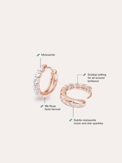 White Moissanite Huggies 18K Rose Gold Up Down (2) – Mondays Made Flower & Birthstone Jewelry Singapore