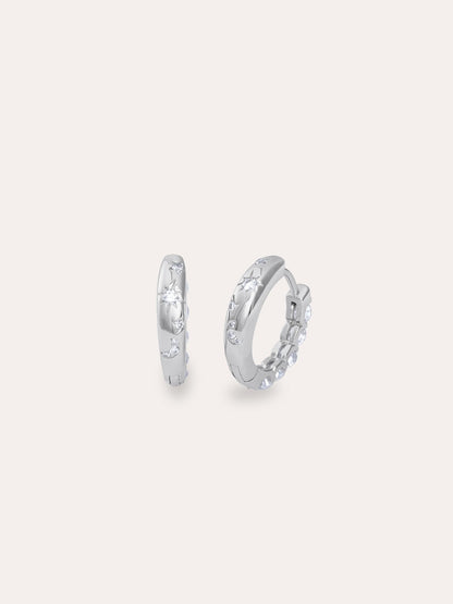 White Moissanite Huggies S925 Silver Rhodium (2) – Mondays Made Flower & Birthstone Jewelry Singapore